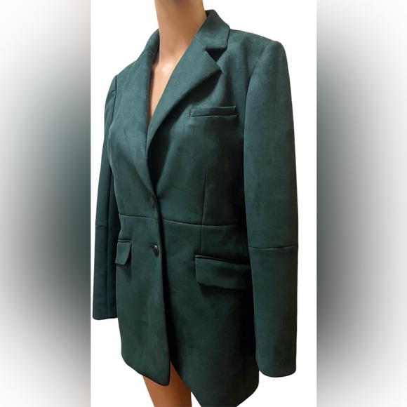 CALVIN KLEIN NOTCHED COLLAR BLAZER FAUX SUEDE GREEN WOMEN DOBLE BUTTON  SIZE S - Picture 4 of 10